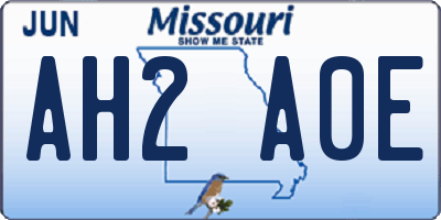 MO license plate AH2A0E