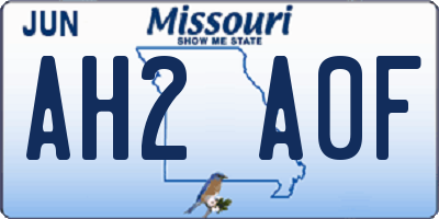 MO license plate AH2A0F