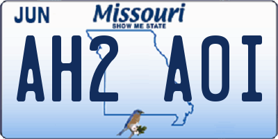 MO license plate AH2A0I