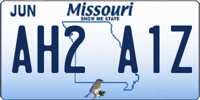 MO license plate AH2A1Z