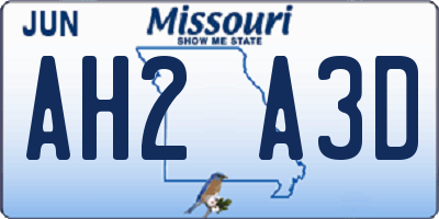 MO license plate AH2A3D