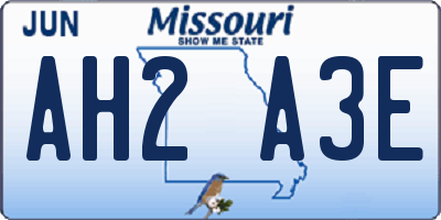 MO license plate AH2A3E