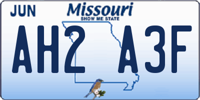 MO license plate AH2A3F