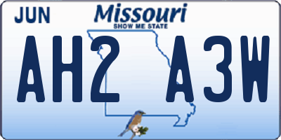MO license plate AH2A3W