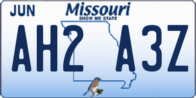 MO license plate AH2A3Z