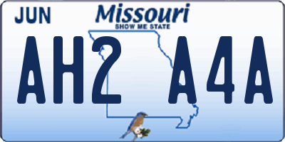 MO license plate AH2A4A