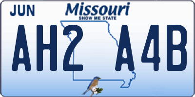 MO license plate AH2A4B