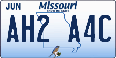 MO license plate AH2A4C