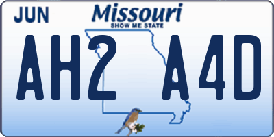 MO license plate AH2A4D