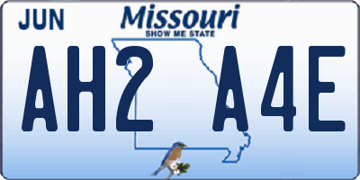 MO license plate AH2A4E