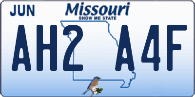 MO license plate AH2A4F