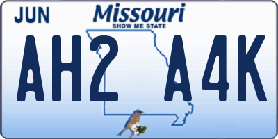 MO license plate AH2A4K