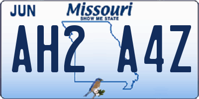 MO license plate AH2A4Z