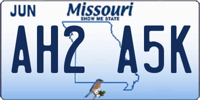 MO license plate AH2A5K