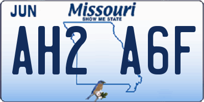 MO license plate AH2A6F