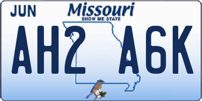 MO license plate AH2A6K