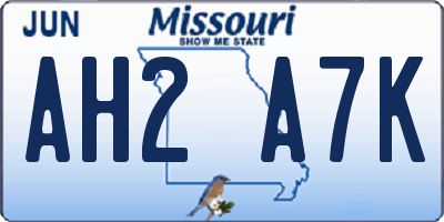 MO license plate AH2A7K