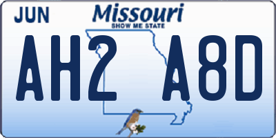 MO license plate AH2A8D