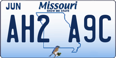 MO license plate AH2A9C