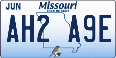 MO license plate AH2A9E