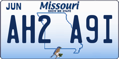 MO license plate AH2A9I