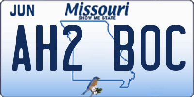 MO license plate AH2B0C