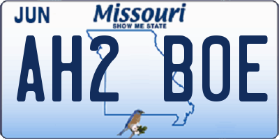 MO license plate AH2B0E