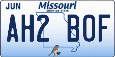 MO license plate AH2B0F