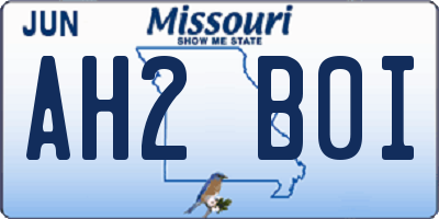 MO license plate AH2B0I