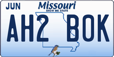 MO license plate AH2B0K