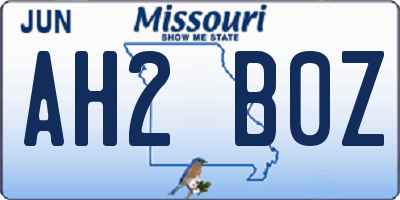 MO license plate AH2B0Z