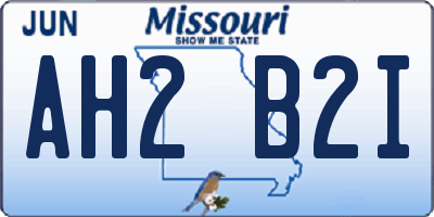 MO license plate AH2B2I