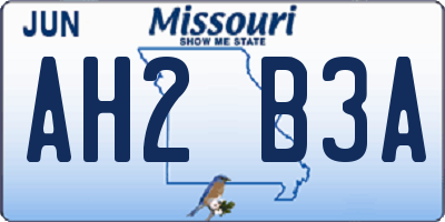 MO license plate AH2B3A