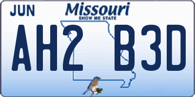 MO license plate AH2B3D