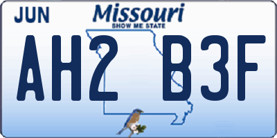 MO license plate AH2B3F