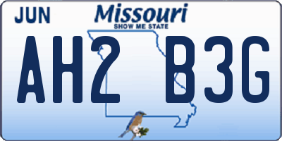 MO license plate AH2B3G