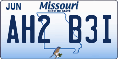 MO license plate AH2B3I