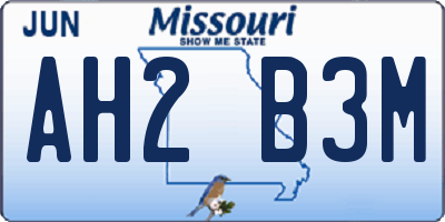 MO license plate AH2B3M