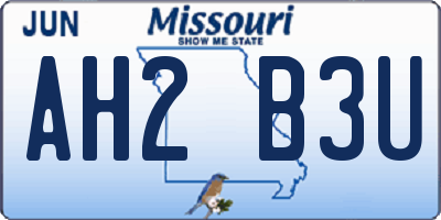 MO license plate AH2B3U