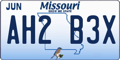 MO license plate AH2B3X