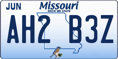 MO license plate AH2B3Z