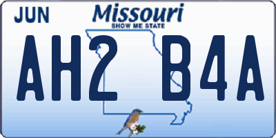 MO license plate AH2B4A