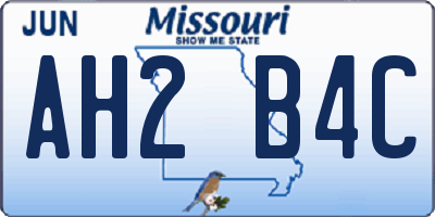 MO license plate AH2B4C