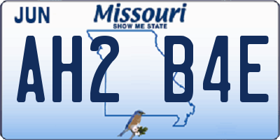 MO license plate AH2B4E