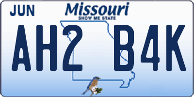 MO license plate AH2B4K