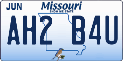 MO license plate AH2B4U