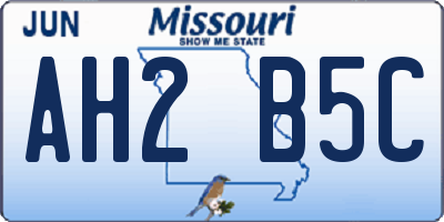 MO license plate AH2B5C