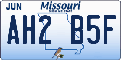 MO license plate AH2B5F