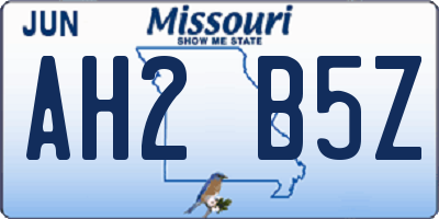 MO license plate AH2B5Z