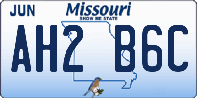 MO license plate AH2B6C